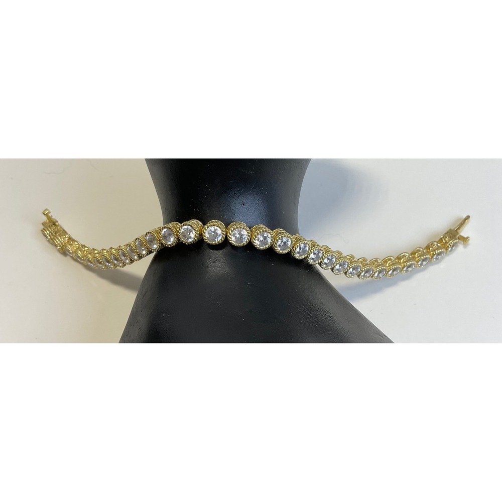 Judith Ripka 925 Silver Gold Tone Cz Tennis Bracelet 7.25 Inch